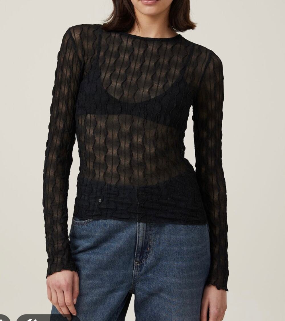 House of Harlow Long Sleeve Sheer Bra Top Black Small